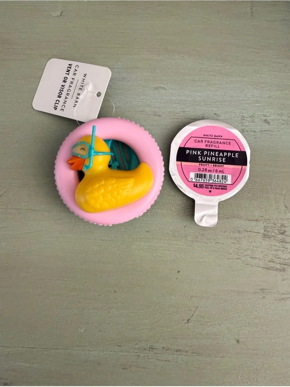 NEW! 2-Pc BILLIE the DUCK Car Fragrance Holder & Pink Pineapple Sunrise Refill